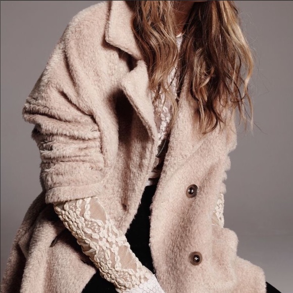 Free People mauve blush pink oversized button down teddy sherpa jacket overcoat - Picture 4 of 16